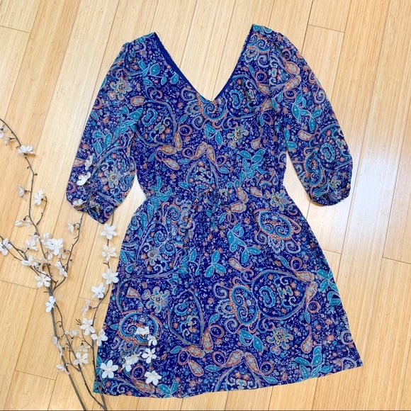 Francesca’s Collection Blue Paisley Dress, M. - Picture 3 of 6